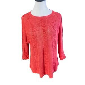 Anthropologie Rose Neira Coral Linen Blend Knit Lightweight Sweater 3/4 Sleeve